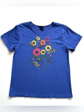 Sabaku Women’s Artwear Short SleeveTee Flowers & Butterflies Blue Size XS
